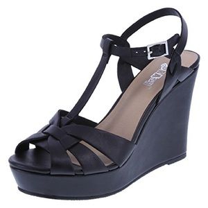 💐 BRASH summer wedge sandals black strappy heels